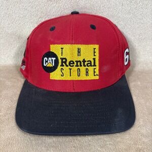 Vintage 90s Cotton‎ Snapback CAT Nascar Andy Houston Hat w/ Lapel Pin